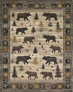 Woodland Creatures Bears Moose Forest Creatures Rug - Cutout View