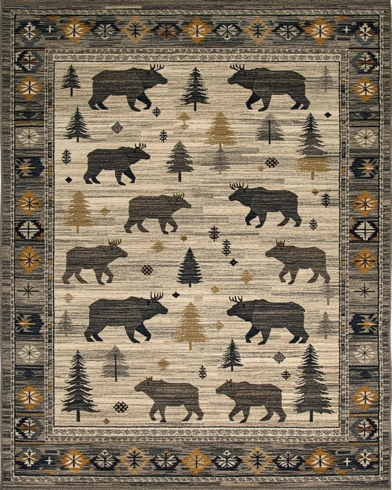 Woodland Creatures Bears Moose Forest Creatures Rug - Cutout View