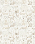 Woodland Creatures Beige Bear Fox Repeat Rug - Cutout View