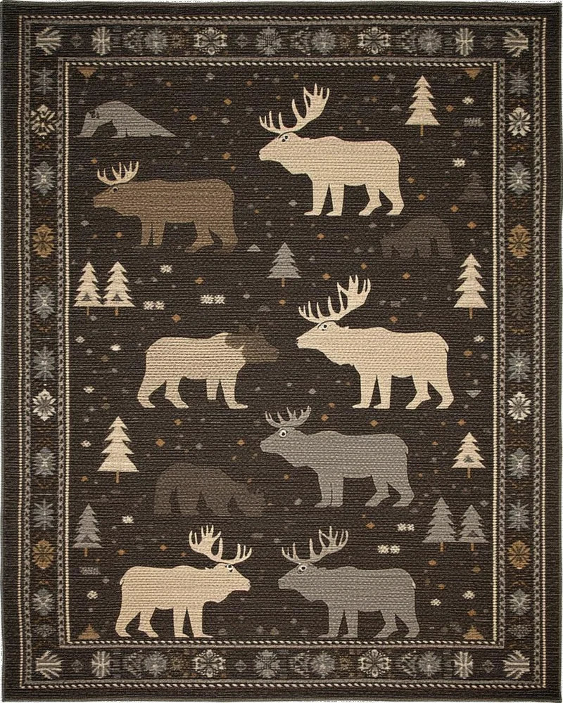 Woodland Moose And Bear Forest Accent Rug - Cutout View