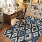 Woven Diamond Indigo Tapestry Rug Office View