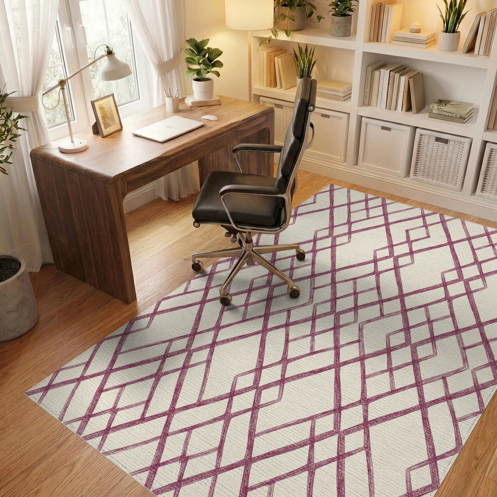 Woven Plum Lattice Garden Rug Office View