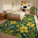 Yellow Flowering Branches Garden Rug - Bedroom View