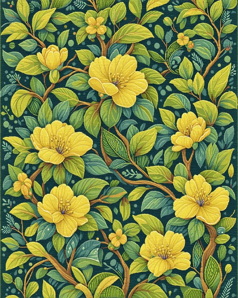 Yellow Flowering Branches Garden Rug - Cutout View