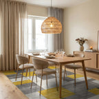 Yellow Gray White Geometric Blocks Rug - Dining Room View