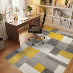 Yellow Gray White Geometric Blocks Rug - Office View