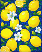 Yellow Lemons Blue Floral Pattern Rug - Cutout View