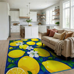 Yellow Lemons Blue Floral Pattern Rug Living Room View