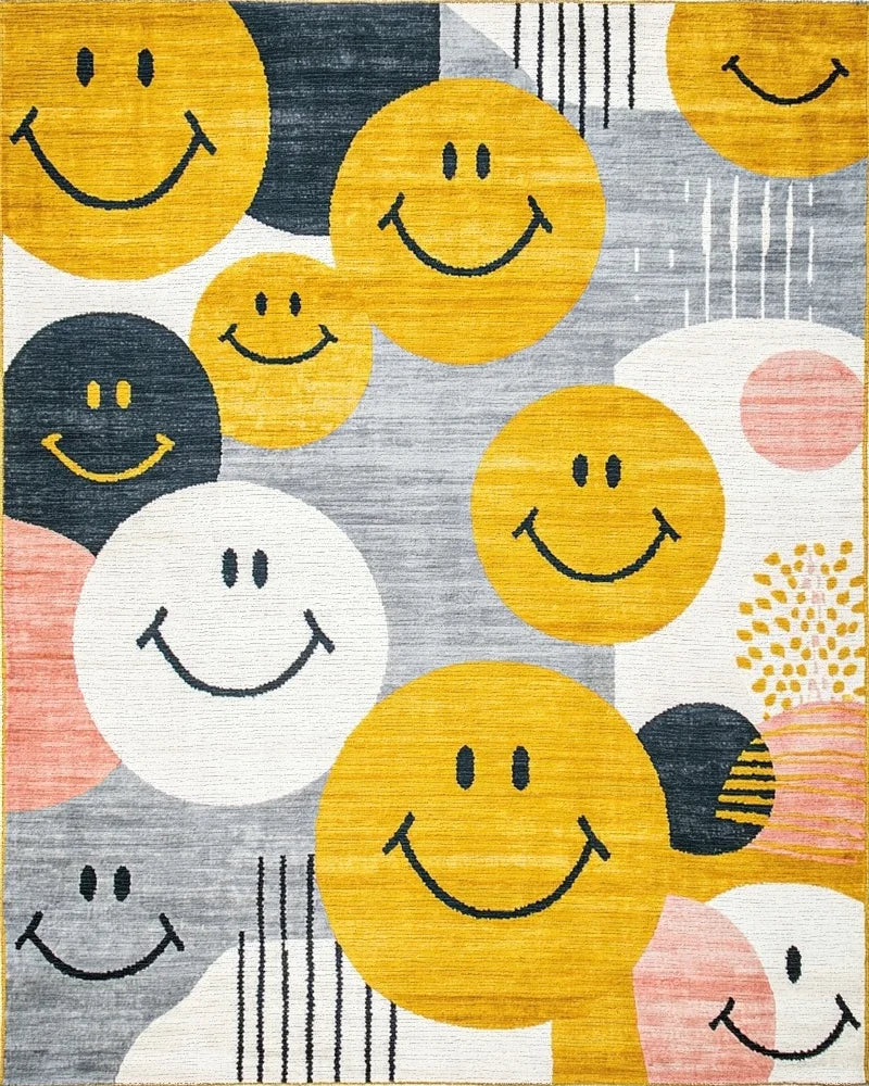 Yellow Smiley Face Collage Rug - Cutout View