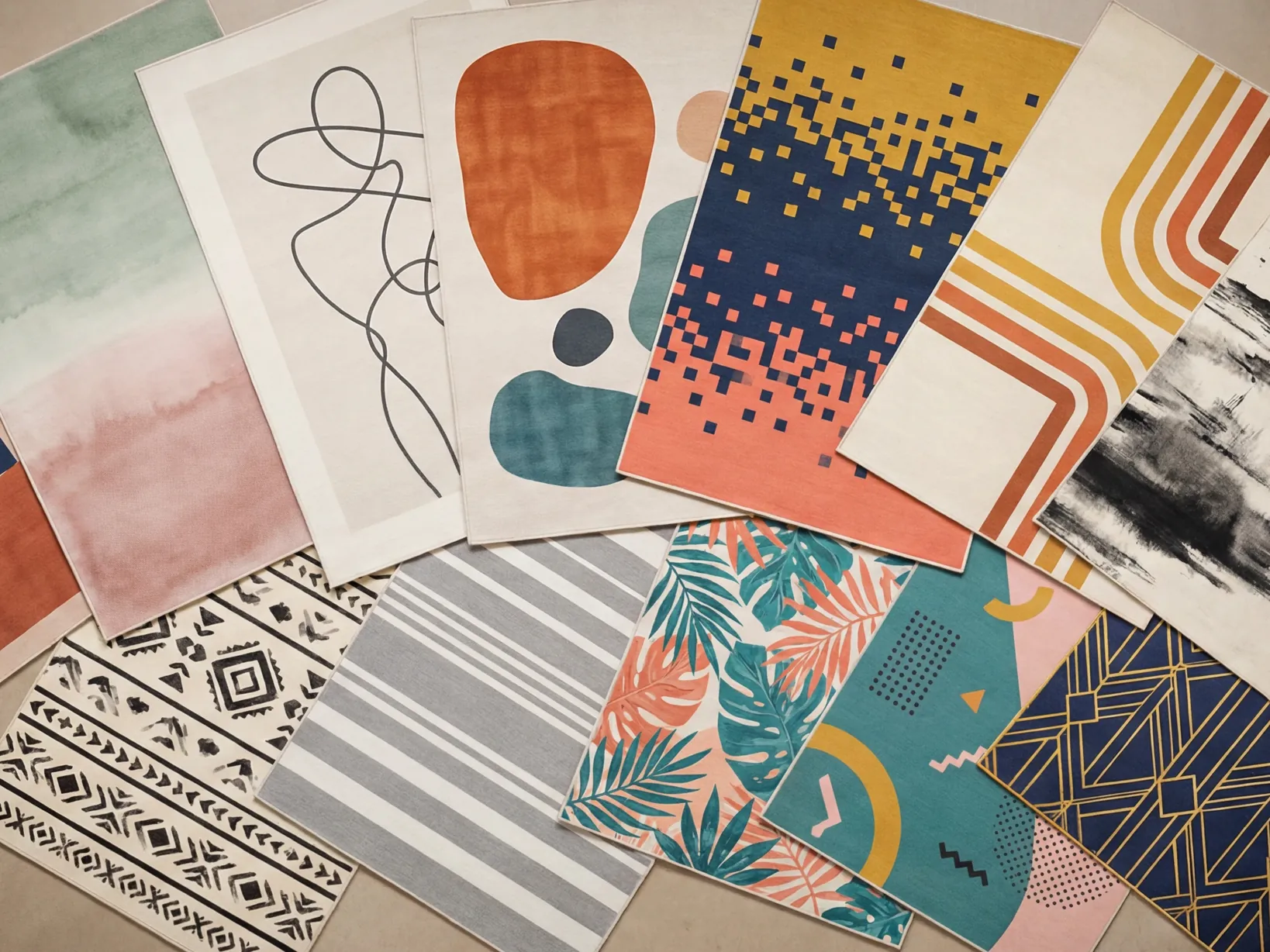 Assorted area rugs and carpet layouts